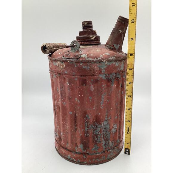 Vintage Metal Oil/Gas Can W/ Wooden Handle And Spout - Picture 5 of 5